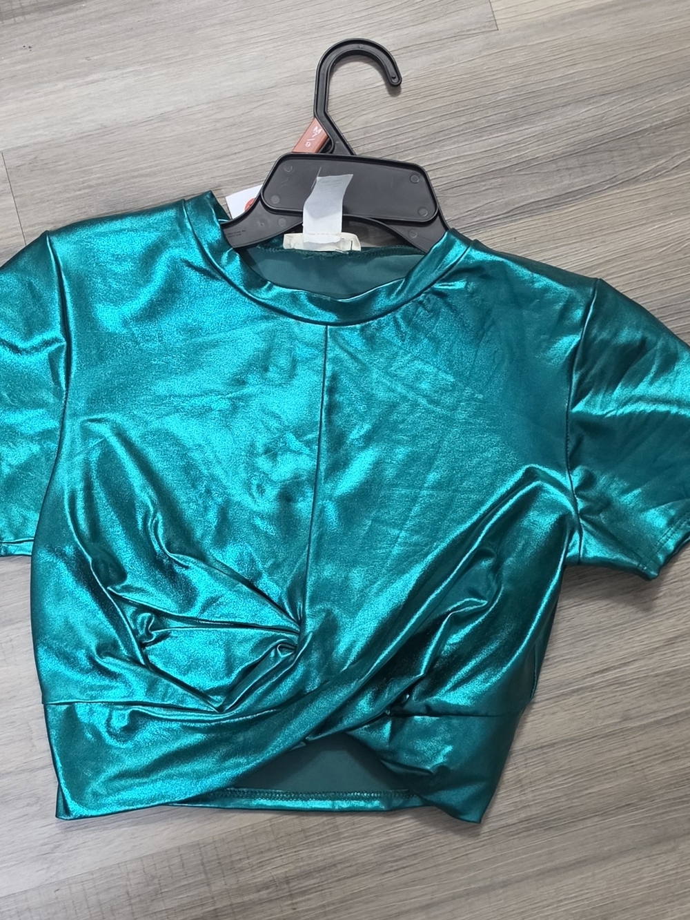 Shimmery Teal Twist-Front Crop Top